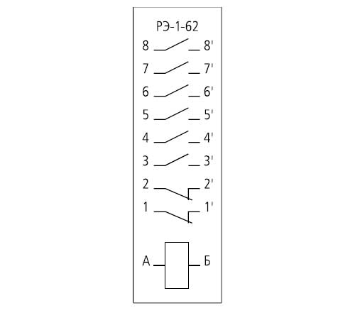 Принципиальная электрическая схеме реле РЭ-1-62