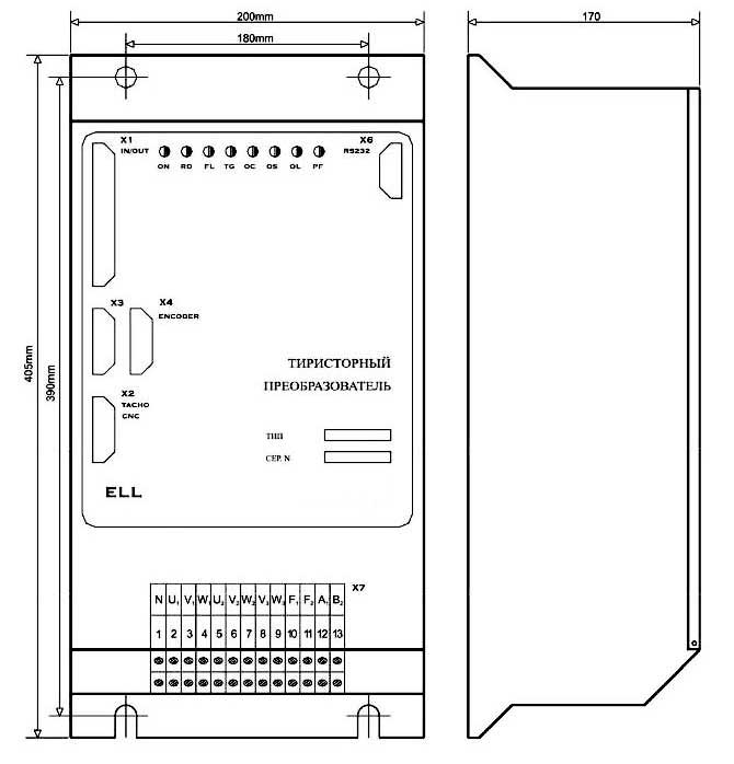 Габаритная схема цифрового тиристорного преобразователя ELL 12030/400